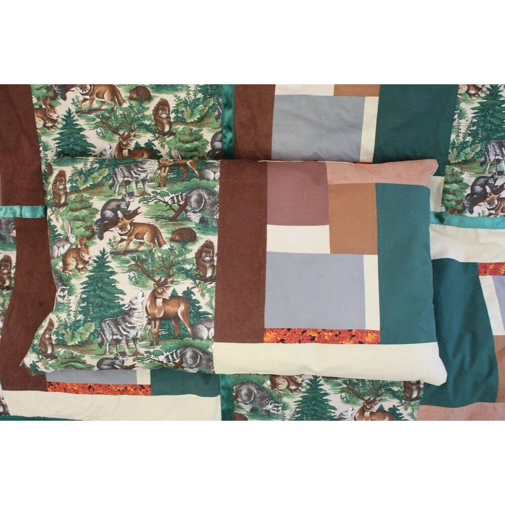 Woodland Animals Reversible Lightweight Quilt and Pillowcase Set 84 x 58 NEW